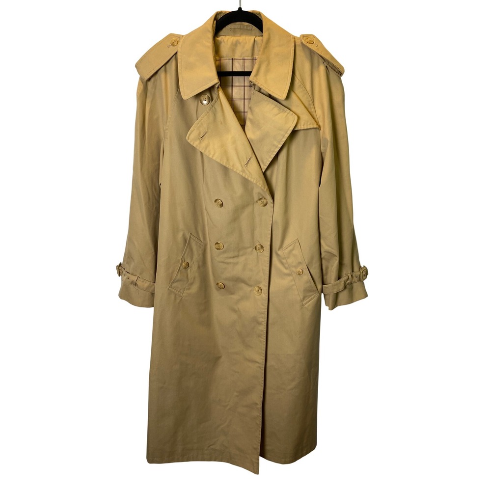 Vintage Trench Coat Womens 18 Tan Double Breasted Plaid Lined London Preppy
